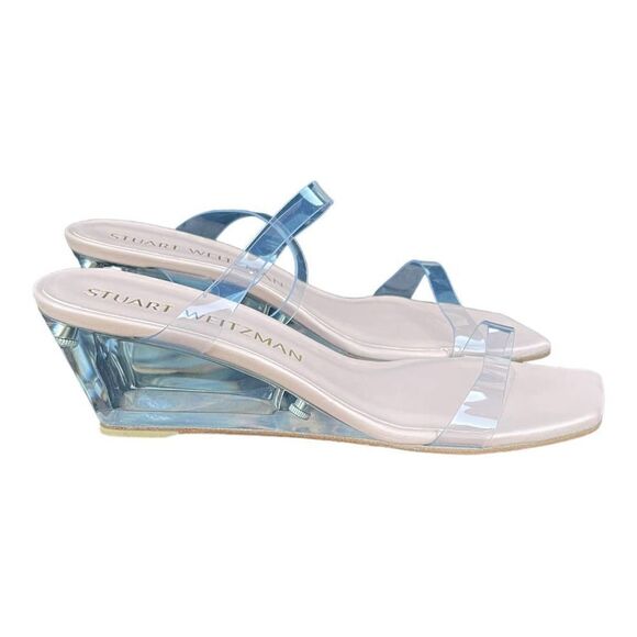 Stuart Weitzman Revolve Aleena 50 Wedge Adobe & Clear Size 9 New - Picture 4 of 8